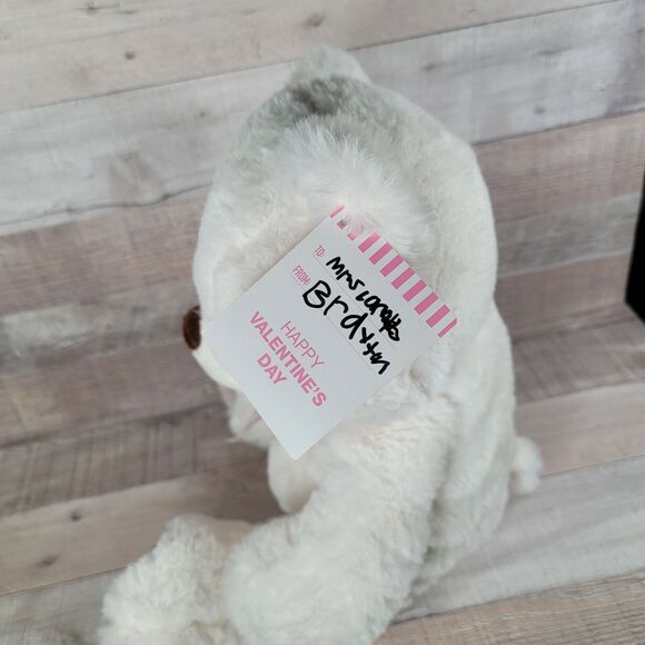 White Teddy Bear Plush Bear Dan Dee Pink Heart Paws Bow Stuffed Animal Valentine - Picture 5 of 9